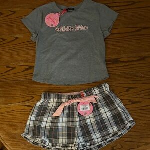 White Fox Boutique Gray Top and Plaid Shorts Set